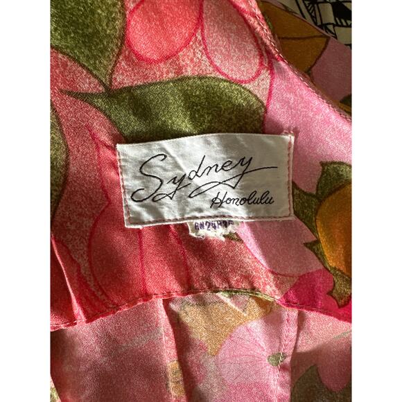 Vintage Hawaiian Pink Floral Mermaid Dress | Ruffle Scoop Neck - Picture 7 of 8